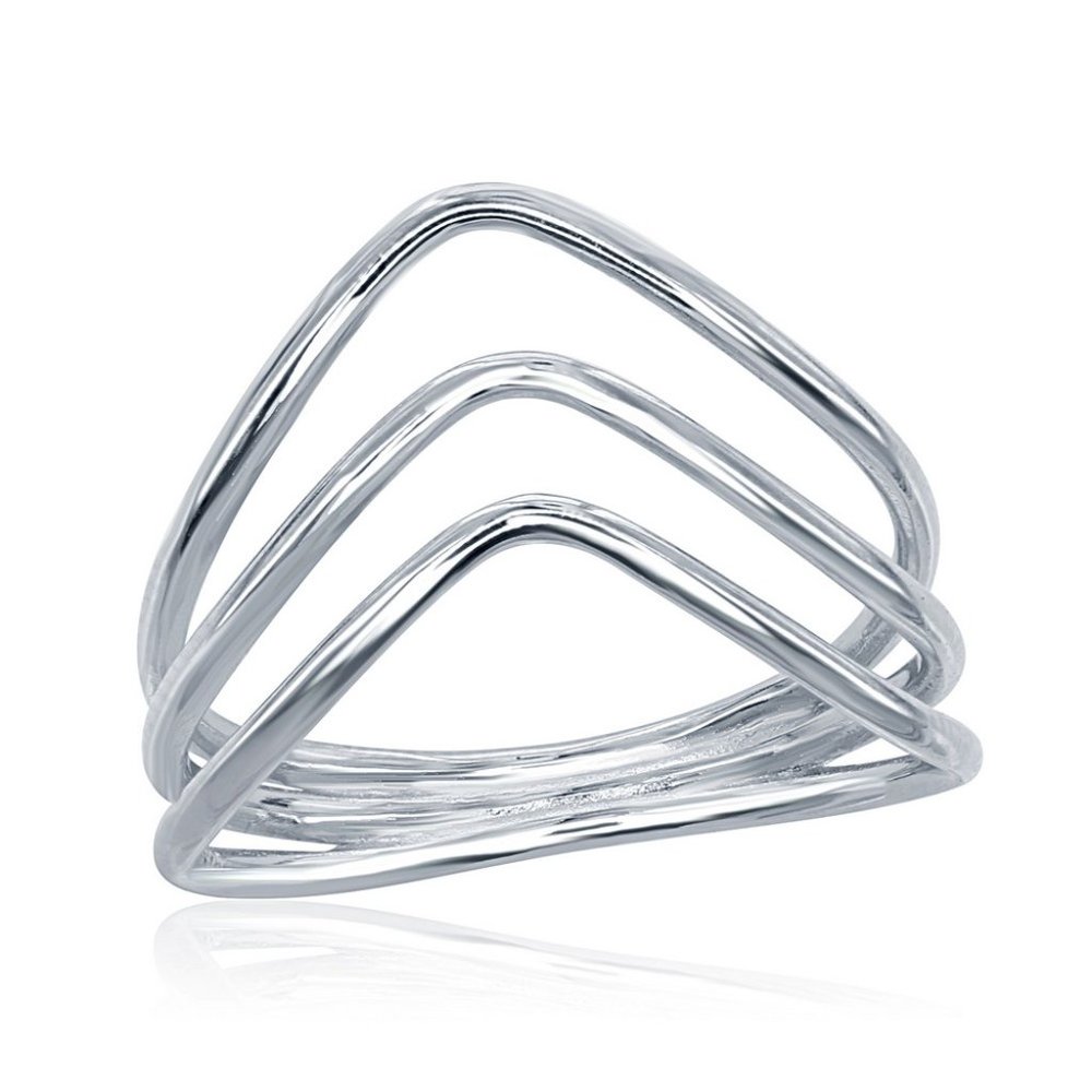 Sterling Silver Triple Row V Shaped Ring